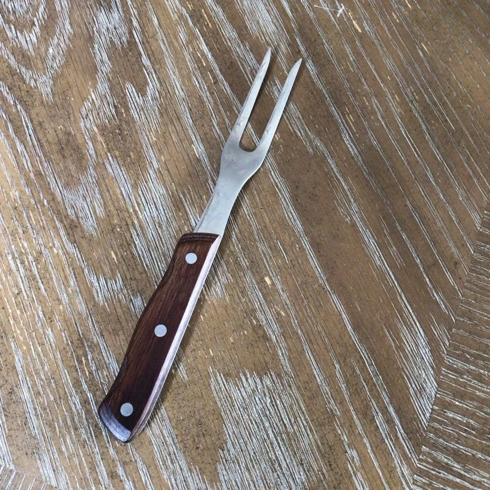 Vintage Hanford Forge Carving Fork Wood Handle Japan 10.5”
